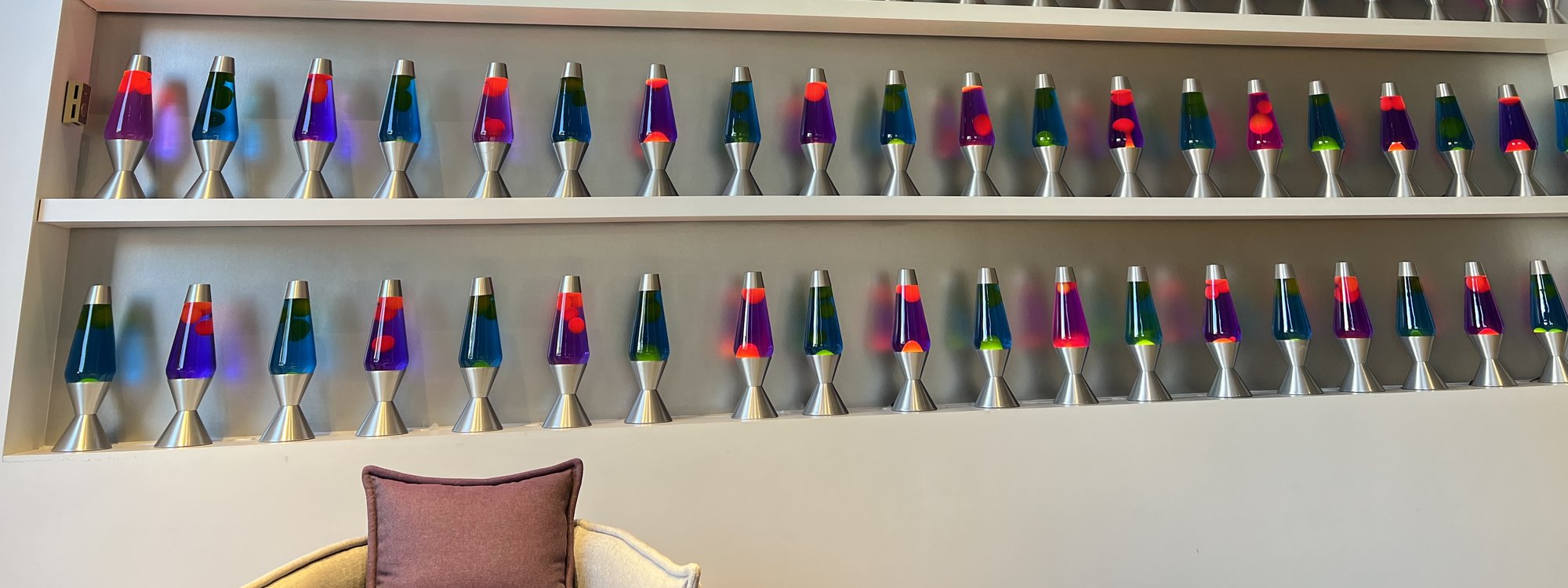 The wall of lava lamps in the lobby of Cloudflare's San Francisco office.